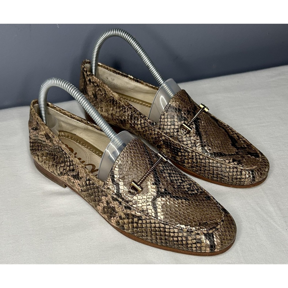 Sam Edelman Shoes Womens 7 Brown Snake Print Lior Leather Loafer Flats Metallic